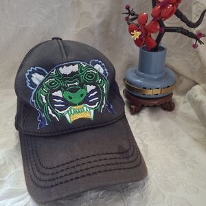 Kenzo Faded Black Cap with Embroidered Tiger